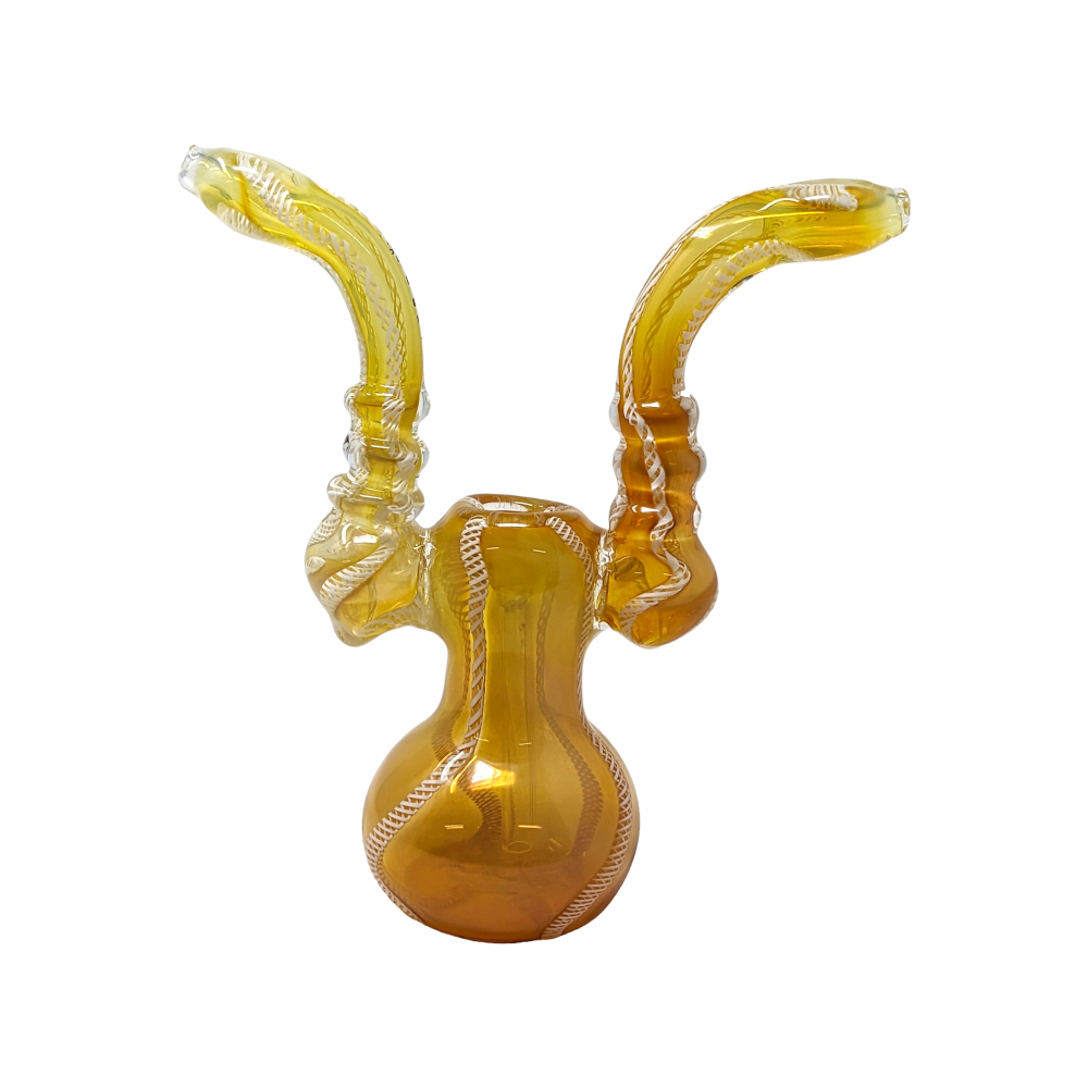7.5" Gold Fumed Three Ring Double Mouth Bubbler Hand Pipe [NAP07